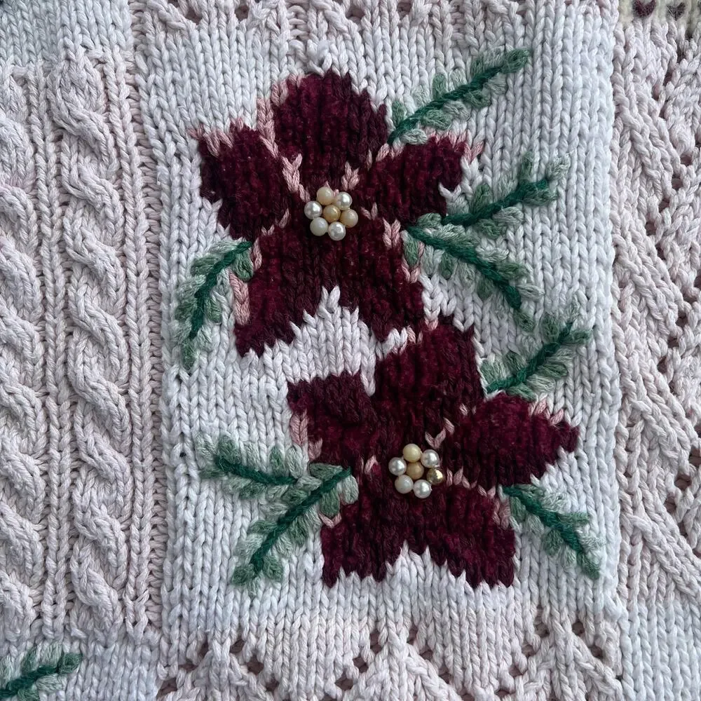VTG 90s Hand Knit Christmas Sweater Grandmacore Cottagecore Marisa Christina S - Picture 3 of 8